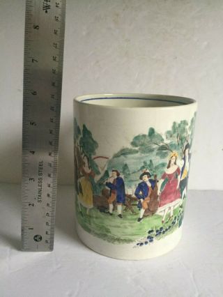 Rare Oversize Hand Painted English Staffordshire Pearlware Mug Pratt Colors 1820