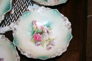 Stunning Antique RS Prussia Large Bowl Clover Pattern,  6 Berry Bowls 7