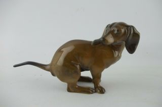 Vintage 1940s Rosenthal Brown Dachshund Dog Figurine,  Pooping,