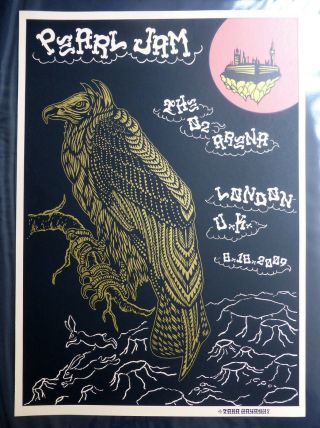 Pearl Jam London O2 Arena 2009 Gig Poster Print Litho Taka Hayashi Vg,  /m -