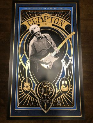 Eric Clapton 2017 Litho Msg York Ny Tour Poster Signed Adam Pobiak Ap 78/100