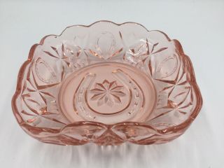 Crown Crystal Glass Co Roslin Pink Horseshoe Square Bowl