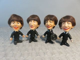 Rare Vintage 1964 Set Of 4 Beatles Remco Nems Rubber Figures Dolls