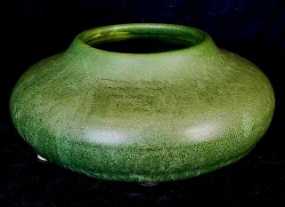 Hampshire Pottery Matte Green Arts & Crafts Pot w Label Curdled Glaze 2