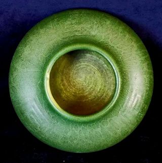 Hampshire Pottery Matte Green Arts & Crafts Pot w Label Curdled Glaze 5