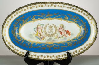 Sevres Porcelain Chateau Des Tuileries Oval Bowl Decorated W Two Cherubs And Gil