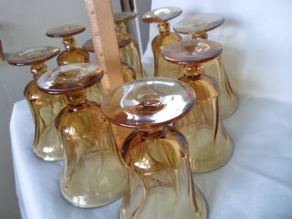 Set Of 9 Large Depression Era Amber Colored Swirled Water Goblets