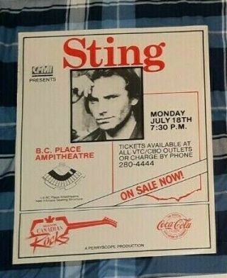 Sting Concert Poster Vancouver Bc Place July 18th,  1988