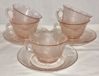 5 Macbeth Evans Thistle Pink Thin Cups & Saucers
