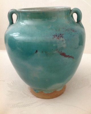Vintage Jugtown Ware Vase Chinese Blue Red North Carolina Art Pottery