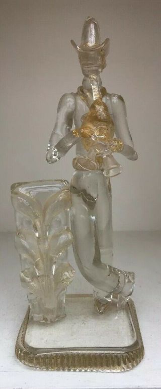 Antique Venetian Murano Glass Musician Figurine With Gold Inclusions