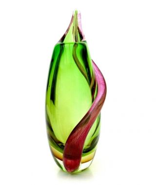 World Class Murano Sommerso Art Glass Vase & Outer Strapping Formia Onesto