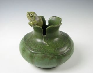 Ephraim Art Pottery Green Glaze Frog Vase Artist Signed