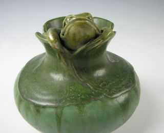 Ephraim Art Pottery Green Glaze Frog Vase Artist Signed 4