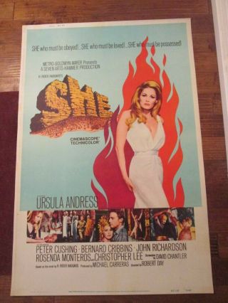 She - Rolled 40 X 60 Movie Poster - Cushing - Ursula Andress