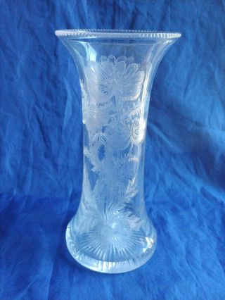 Dorflinger Glass Kalana Asters Needle Etched 8.  25 " Vase