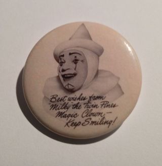 Twin Pines Milky the Clown Rare Photo - Magnet - Pinback button Detroit TV 2