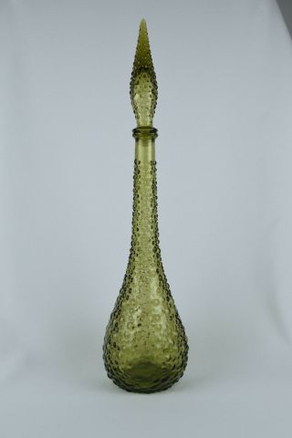 Vintage Italian Art Glass Olive Green 22 " Bubble Glass Genie Bottle Mcm Decanter