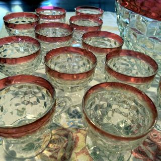 Vintage Indiana Glass Whitehall Ruby Red flash Trim Punch Bowl Set 12 Cups 4