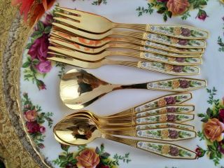 13 Piece Vintage Royal Albert Old Country Roses Tea Spoons And Cake Forks Set