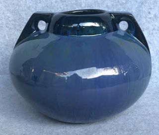 Fulper Pottery No.  656 Two Handle Vase 8 " Ex Mirror Blue Flambe Over Black Gz