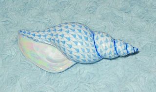 Herend Hungary Blue Fishnet Small 5 " Tulip Shell Figurine Euc Us Ship