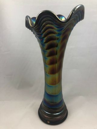Imperial Ripple Carnival Glass Vase Purple / Blue Opalescent 9.  5” Tall 3” Base 3