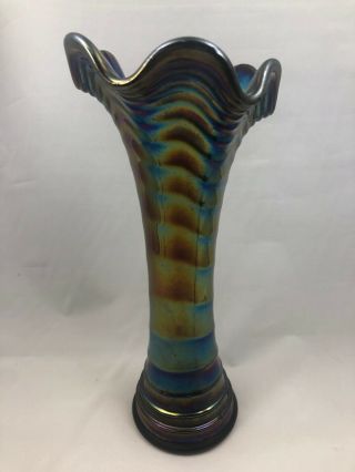 Imperial Ripple Carnival Glass Vase Purple / Blue Opalescent 9.  5” Tall 3” Base 4
