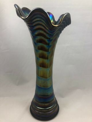 Imperial Ripple Carnival Glass Vase Purple / Blue Opalescent 9.  5” Tall 3” Base 6