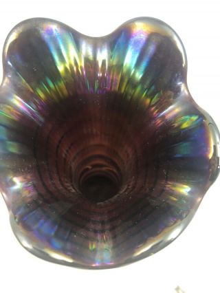 Imperial Ripple Carnival Glass Vase Purple / Blue Opalescent 9.  5” Tall 3” Base 8