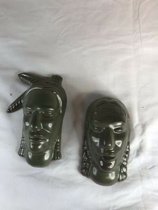 Frankoma 6 - 131 & 6 - 132 Indian Chief And Maiden Wall Masks