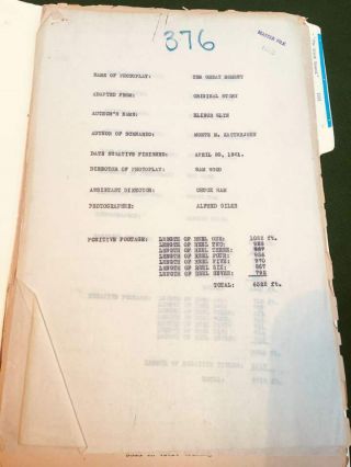 1921 Scenario/typescript Of The Great Moment Starring Gloria Swanson 32pps.