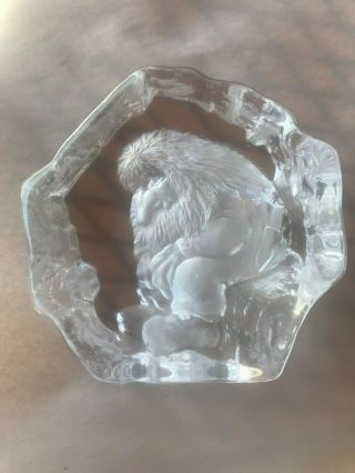 Mats Jonasson Troll Etched Crystal Glass Sculpture,  Swedish Crystal Glass Art