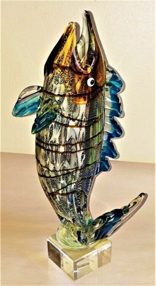 Large Venetian Art Glass Murano Leaping Fish Sculpture By Arte Vetraria Muranese