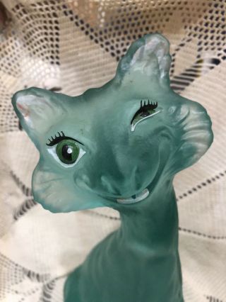 Fenton Art Glass Green Iridescent Alley Cat Handpainted And Signed By Artist