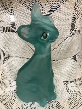 Fenton Art Glass Green Iridescent Alley Cat Handpainted And Signed By Artist 2