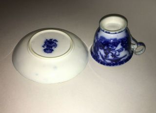1840s Antique SAMUEL ALCOCK Flow Blue Cup and Saucer Asian Theme Kremlin pattern 5