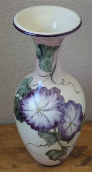 1982 Floral Vase (10 - 5/8 ") Santa Barbara Ceramic Design/a Atwill - Morning Glory