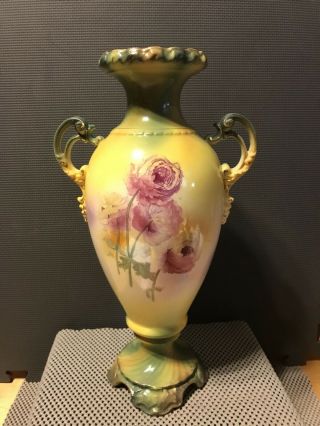 Antique ROYAL BONN,  Germany,  Hand Painted Flowers,  Porcelain Vase,  14.  5”H 2