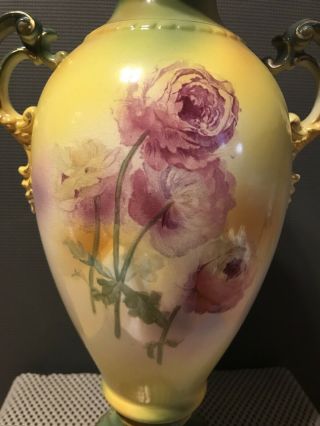 Antique ROYAL BONN,  Germany,  Hand Painted Flowers,  Porcelain Vase,  14.  5”H 6