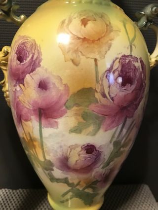 Antique ROYAL BONN,  Germany,  Hand Painted Flowers,  Porcelain Vase,  14.  5”H 7