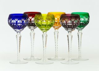 Set Of 6 Vintage Nachtmann Bohemian Cut To Clear 8.  5” Wine Glasses
