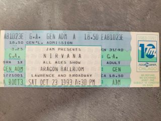 Nirvana Ticket For Sale: October 23,  1993 At Aragon Ballroom In Chicago,  Il
