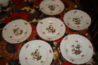 Herend Rothschild Bird Pattern Set Of Six 6 " Plates 1515 Made In Hungary