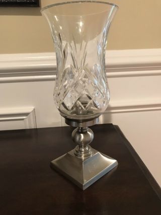 Waterford Crystal & Pewter Hurricane Lamp.  Lismore,  Crafted In Ireland.
