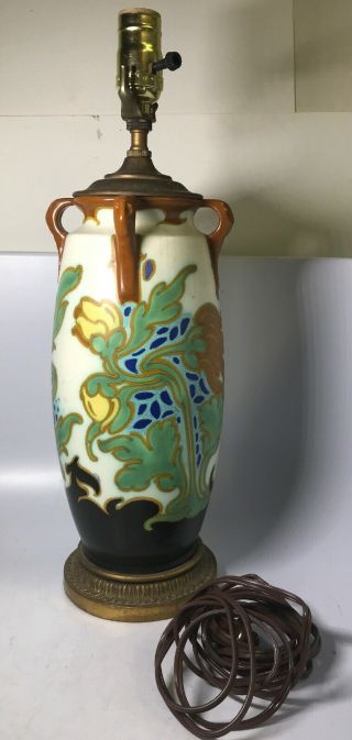 Vintage Gouda Holland Art Pottery Lamp Multi Colored