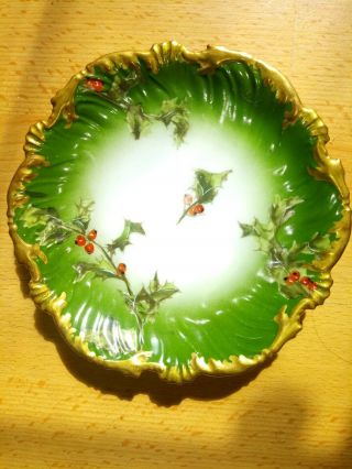 Vintage T&v Limoges France Plate Christmas Holly Berries M.  F.  & Co.  Marked Gold