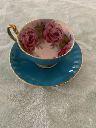 Vintage Aynsley Teacup Saucer Pink Cabbage Roses 1031