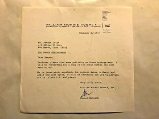 Bruce Springsteen William Morris Agency Cover Letter February 2 1973