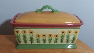 Pfaltzgraff Pistoulet Sunflower Bread Box,  Handpainted,  Abundance,  Discontinued